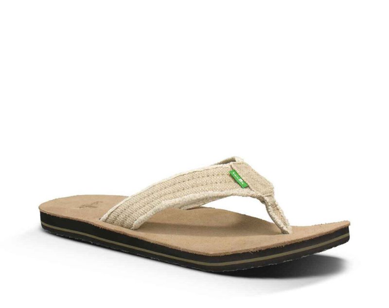 Beige Sanuk Fraid Not Men's Flip Flops | 81JIWBDXN