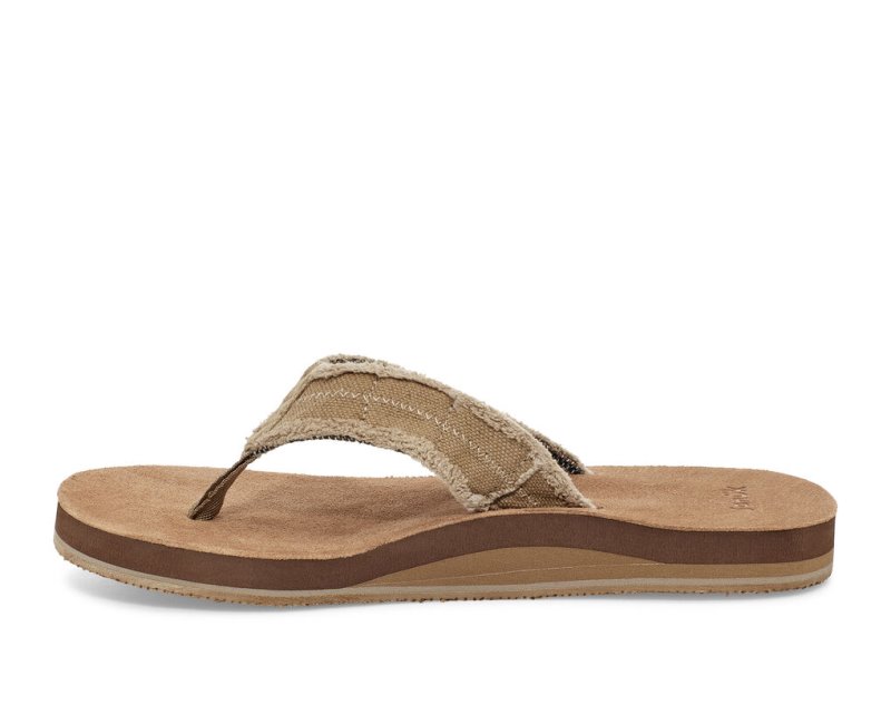 Beige Sanuk Fraid Not Soft Top Eco Friendly Men's Flip Flops | 70IWBUCEN