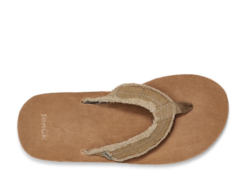 Beige Sanuk Fraid Not Soft Top Eco Friendly Men's Flip Flops | 70IWBUCEN