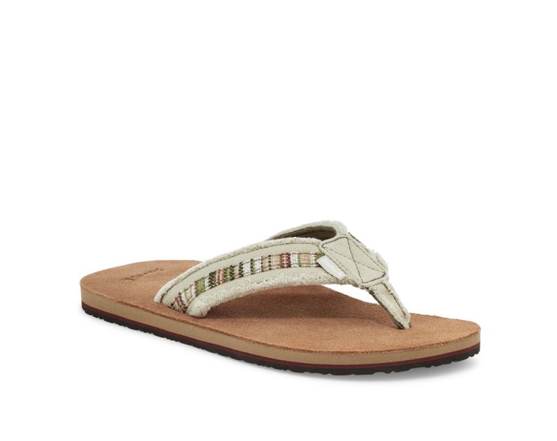 Beige Sanuk Fraid So Eco Friendly Men's Flip Flops | 13CJRPUNA