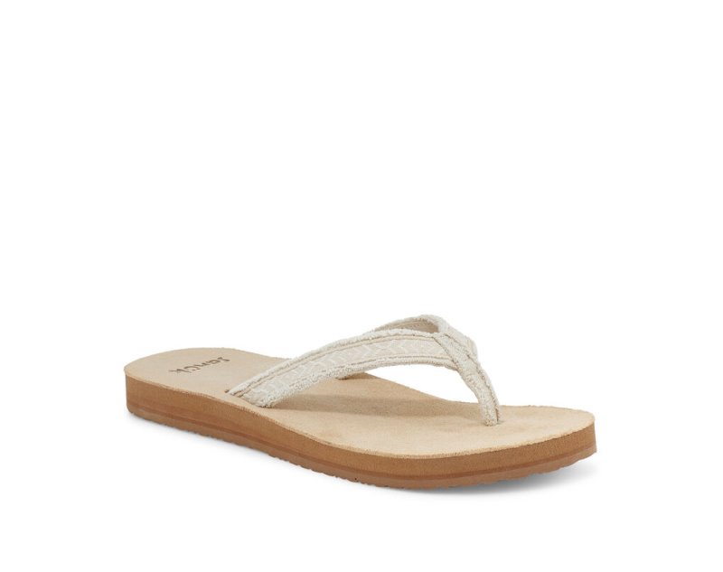 Beige Sanuk Fraidy Tribal Hemp Women's Flip Flops | 12SDJGHUN