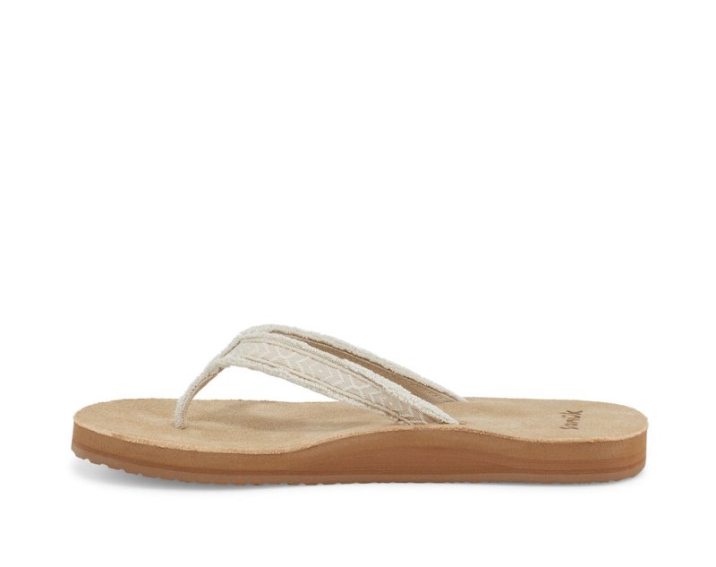 Beige Sanuk Fraidy Tribal Hemp Women's Flip Flops | 12SDJGHUN