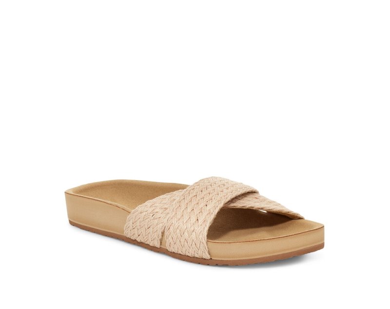 Beige Sanuk She Cruzy Jute Vegan Slide Women's Sandals | 13BQJYSAI