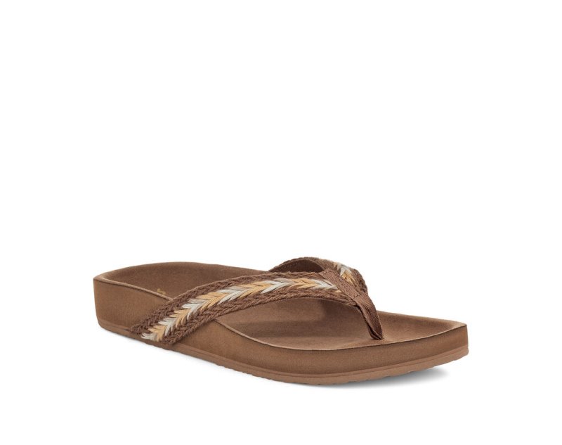 Beige Sanuk She Loungy Hemp Women's Flip Flops | 08KEDATHB