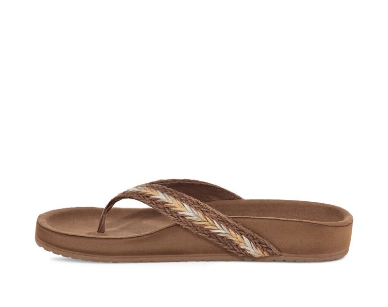 Beige Sanuk She Loungy Hemp Women's Flip Flops | 08KEDATHB