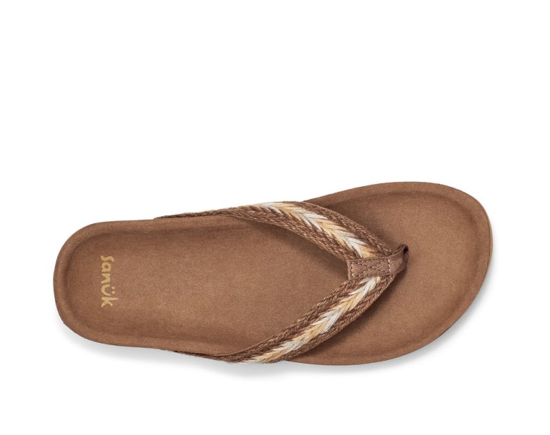 Beige Sanuk She Loungy Hemp Women's Flip Flops | 08KEDATHB