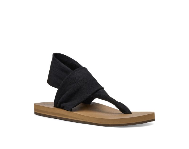 Black / Brown Sanuk Sling St Vegan Women's Sandals | 19INZGCYE