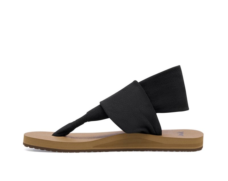 Black / Brown Sanuk Sling St Vegan Women's Sandals | 19INZGCYE