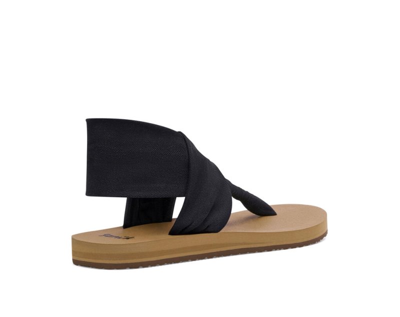 Black / Brown Sanuk Sling St Vegan Women's Sandals | 19INZGCYE