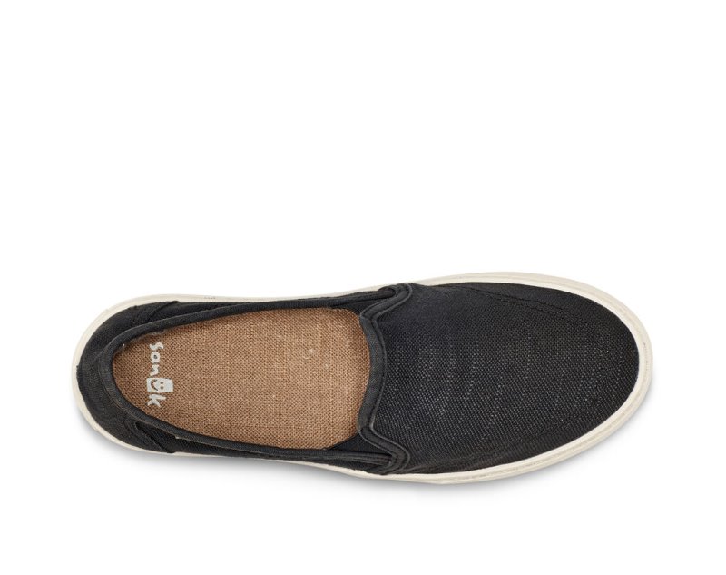 Black Sanuk Avery Hemp Vegan Slip On Women's Shoes | 78OFJWAQZ