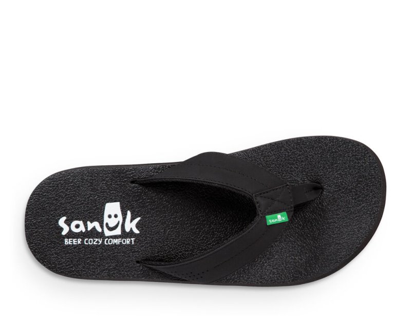 Black Sanuk Beer Cozy Coaster Men's Flip Flops | 28COQAYVW