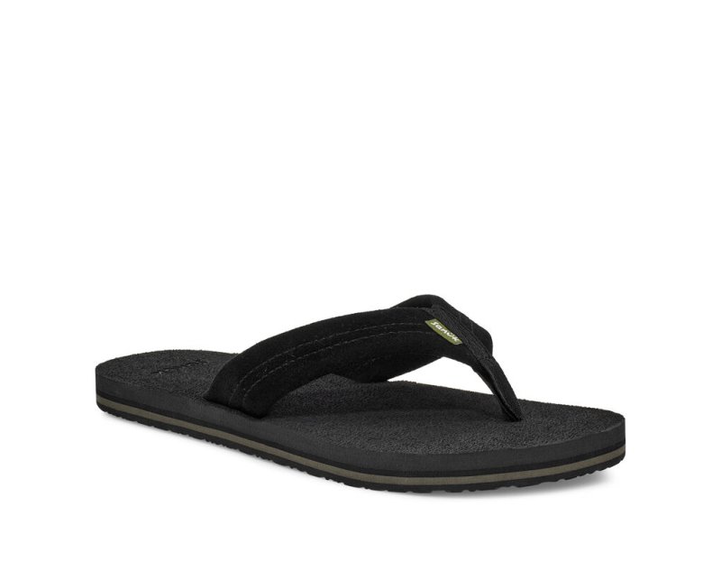 Black Sanuk Beer Cozy Stacker Suede Men's Flip Flops | 41KMZRLHJ