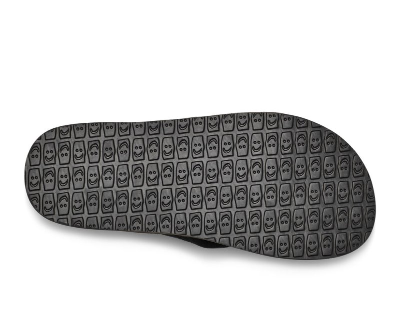 Black Sanuk Beer Cozy Stacker Suede Men's Flip Flops | 41KMZRLHJ