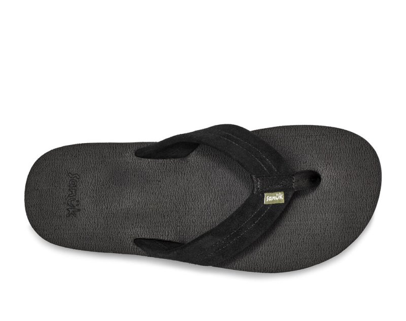 Black Sanuk Beer Cozy Stacker Suede Men's Flip Flops | 41KMZRLHJ