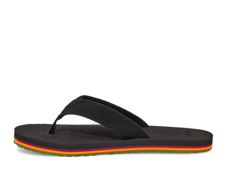 Black Sanuk Beer Cozy Stacker Webbing Men's Flip Flops | 93DZMOQLW