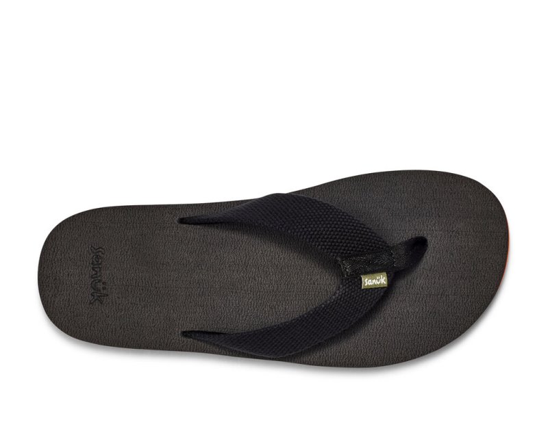 Black Sanuk Beer Cozy Stacker Webbing Men's Flip Flops | 93DZMOQLW