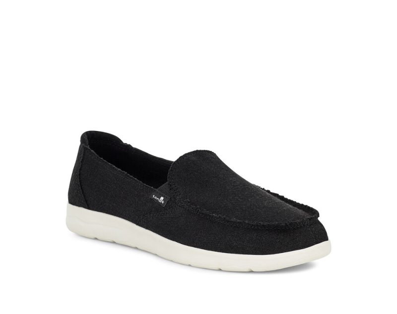 Black Sanuk Donna Lite Tx Canvas Slip On Women's Sidewalk Surfers | 26CQJWPKE