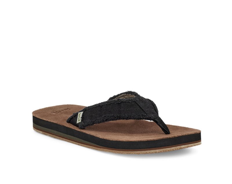 Black Sanuk Fraid Not Soft Top Eco Friendly Men's Flip Flops | 02IZASQLC