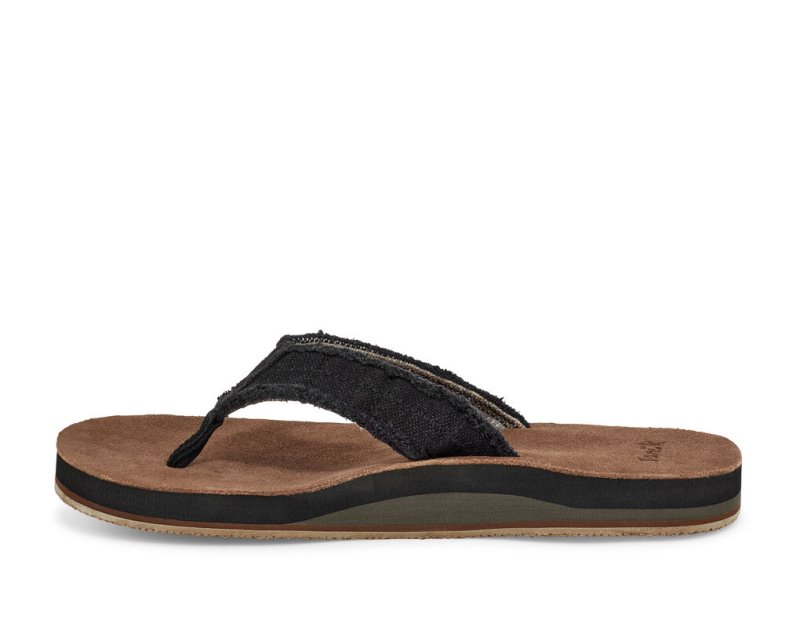 Black Sanuk Fraid Not Soft Top Eco Friendly Men's Flip Flops | 02IZASQLC