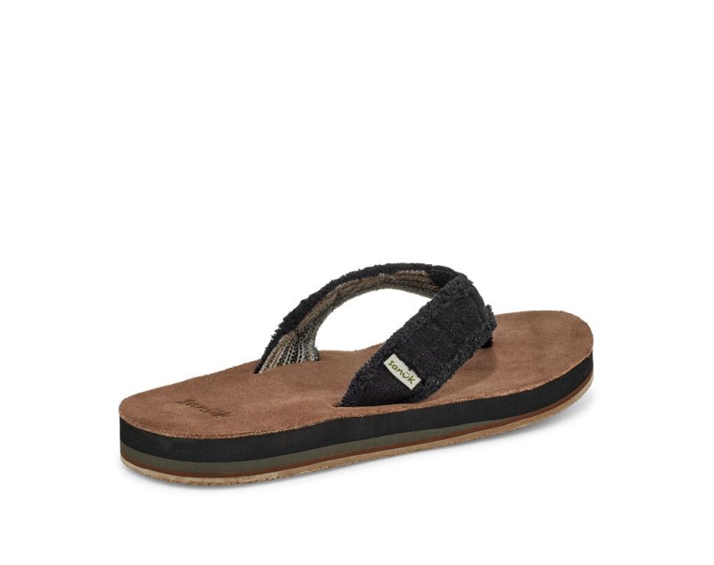 Black Sanuk Fraid Not Soft Top Eco Friendly Men's Flip Flops | 02IZASQLC