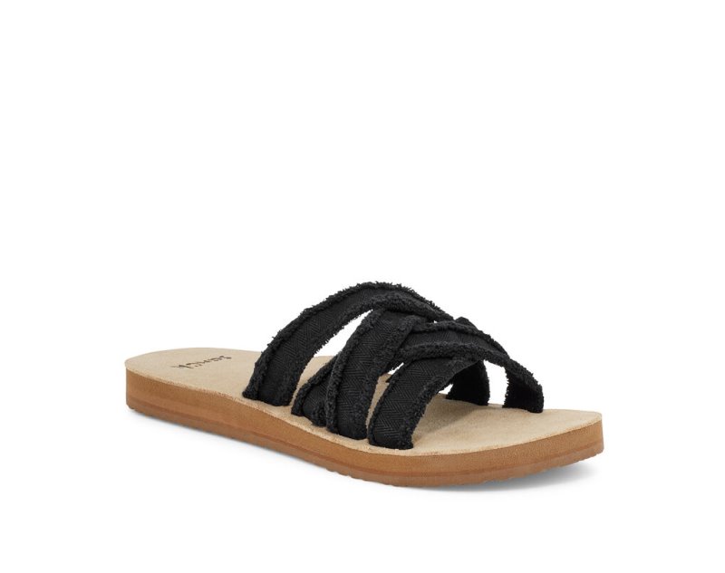 Black Sanuk Fraidy Slide Women's Sandals | 98GLOEMXU