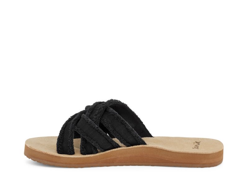 Black Sanuk Fraidy Slide Women's Sandals | 98GLOEMXU