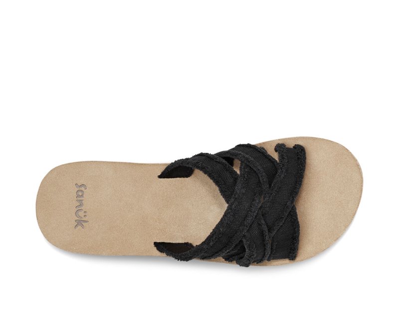 Black Sanuk Fraidy Slide Women's Sandals | 98GLOEMXU