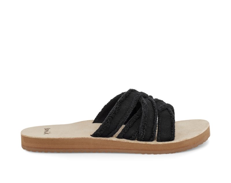 Black Sanuk Fraidy Slide Women\'s Sandals | 98GLOEMXU