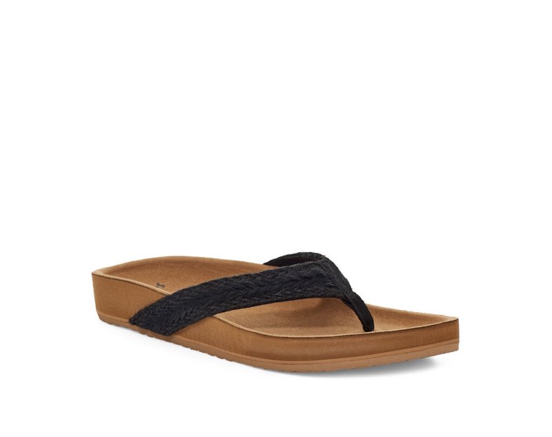 Black Sanuk She Loungy Hemp Women's Sandals | 07UFNWZKE