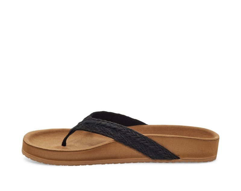 Black Sanuk She Loungy Hemp Women's Sandals | 07UFNWZKE