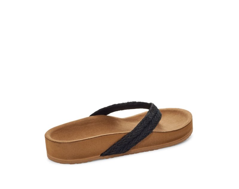 Black Sanuk She Loungy Hemp Women's Sandals | 07UFNWZKE