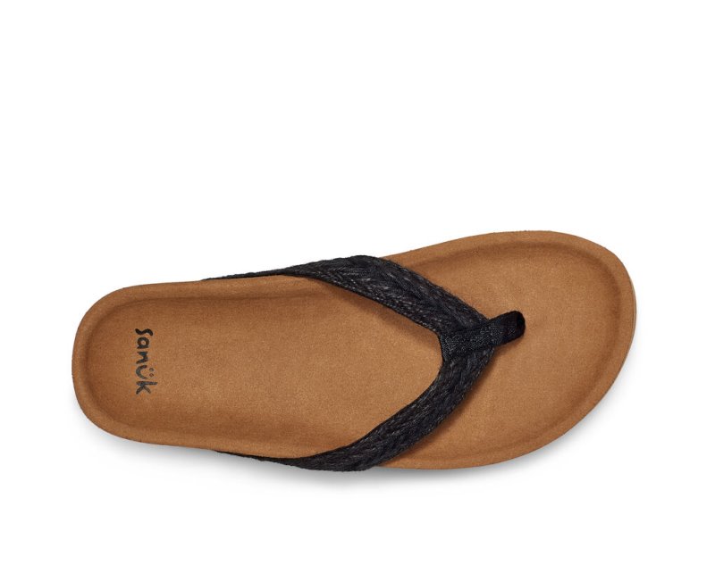 Black Sanuk She Loungy Hemp Women's Sandals | 07UFNWZKE