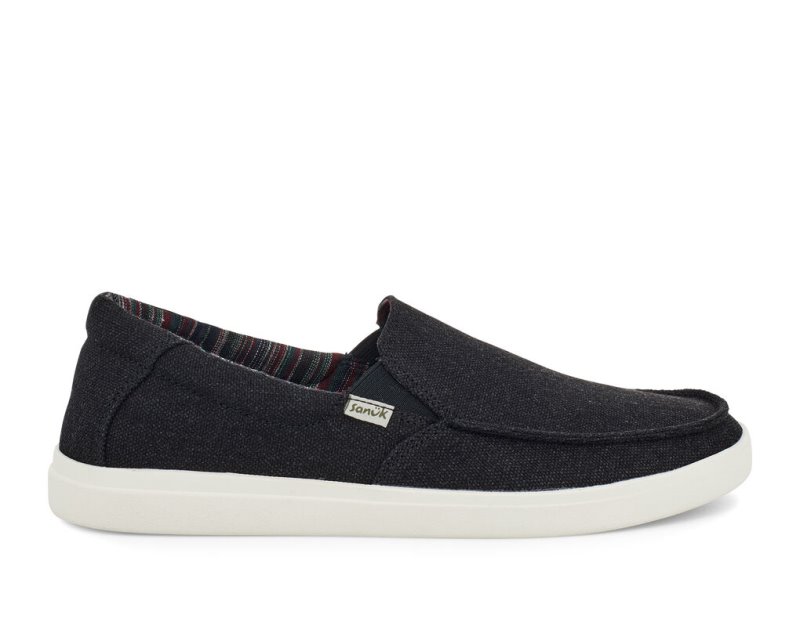 Black Sanuk Sideline 2 Hemp Slip On Men\'s Shoes | 72DQKTVPM