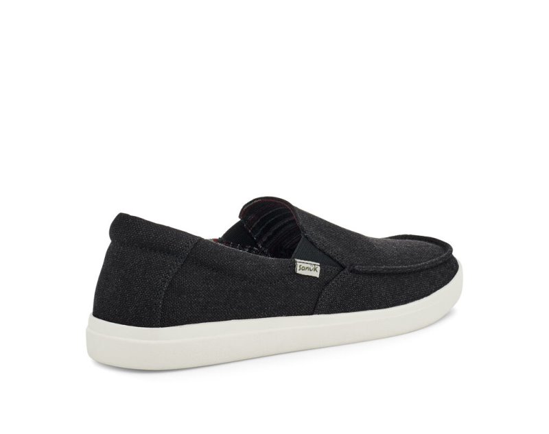 Black Sanuk Sideline 2 Hemp Slip On Men's Sidewalk Surfers | 90CBJMIEG