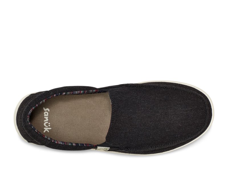 Black Sanuk Sideline 2 Hemp Slip On Men's Sidewalk Surfers | 90CBJMIEG