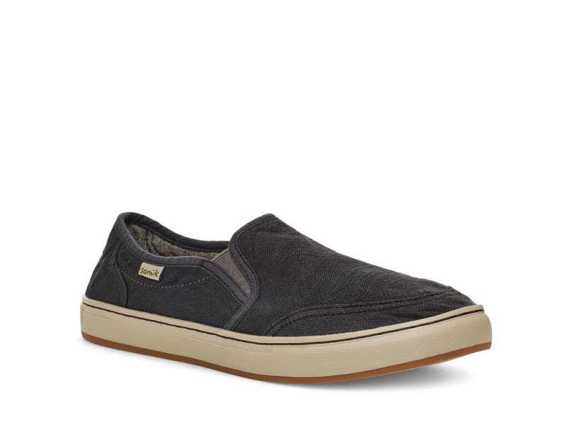 Black Sanuk Tideline Hemp Slip On Men's Sidewalk Surfers | 70QHSKBUA