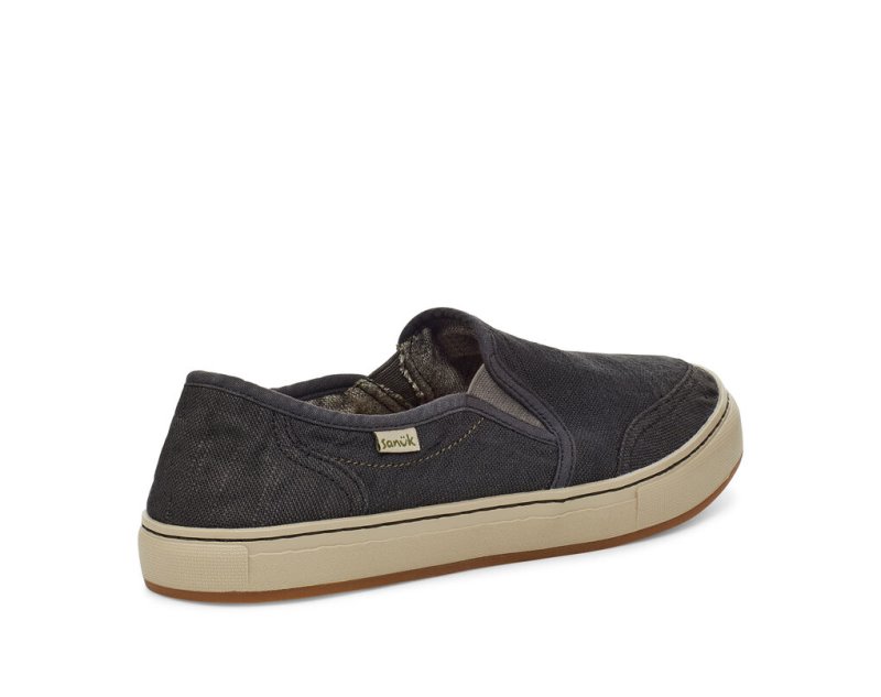 Black Sanuk Tideline Hemp Slip On Men's Sidewalk Surfers | 70QHSKBUA