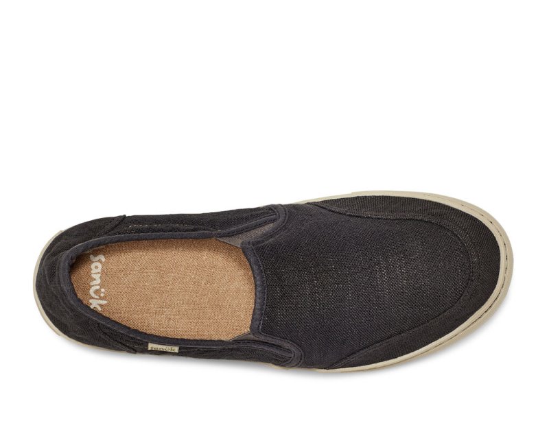 Black Sanuk Tideline Hemp Slip On Men's Sidewalk Surfers | 70QHSKBUA