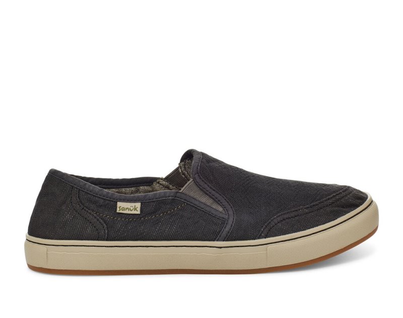 Black Sanuk Tideline Hemp Slip On Men\'s Sidewalk Surfers | 70QHSKBUA