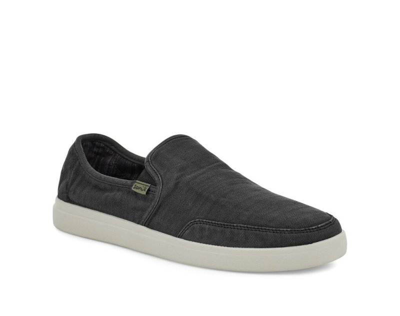 Black Sanuk Vagabond Slip On Sneaker Wash Vegan Men's Sidewalk Surfers | 13YXBAQTE