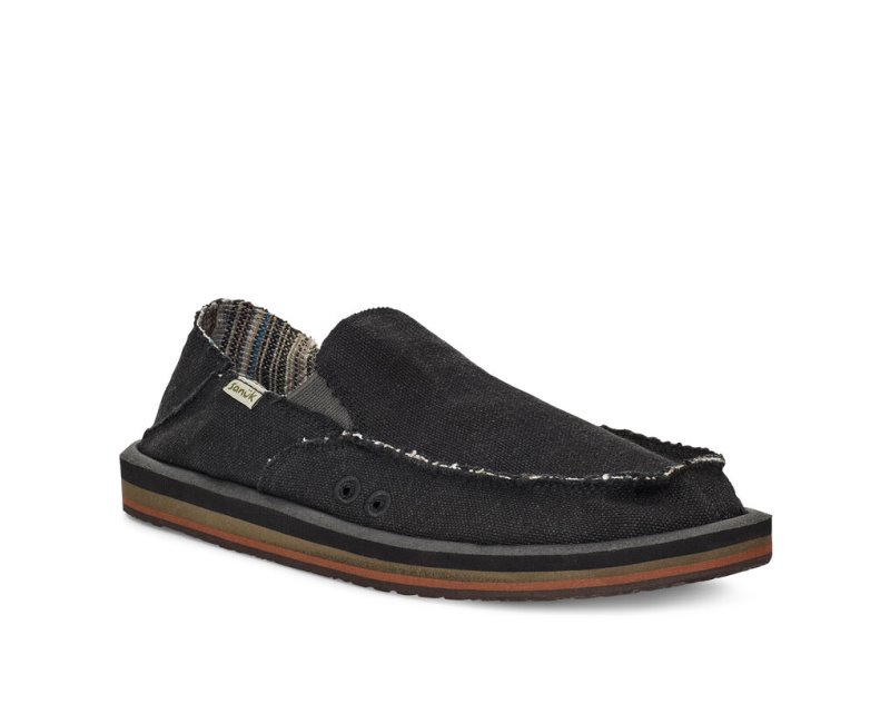 Black Sanuk Vagabond Soft Top Hemp Collapsible Heel Men's Shoes | 67NSBGJQO