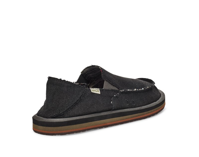 Black Sanuk Vagabond Soft Top Hemp Collapsible Heel Men's Shoes | 67NSBGJQO