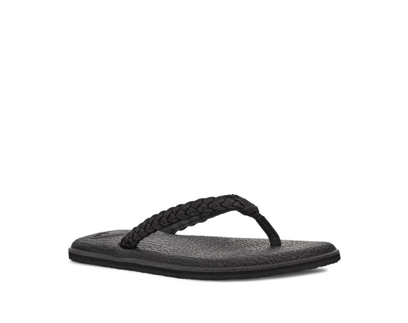 Black Sanuk Yoga Braid Leather Women's Flip Flops | 61QJSIZPU