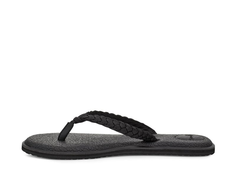 Black Sanuk Yoga Braid Leather Women's Flip Flops | 61QJSIZPU