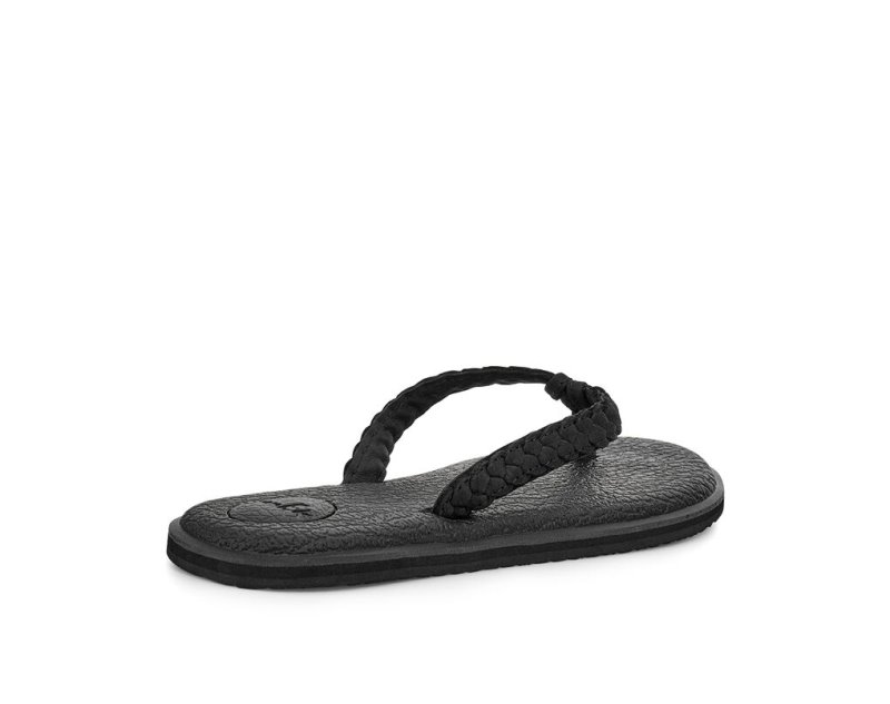 Black Sanuk Yoga Braid Leather Women's Flip Flops | 61QJSIZPU