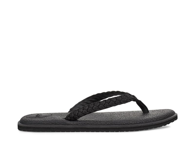 Black Sanuk Yoga Braid Leather Women\'s Flip Flops | 61QJSIZPU