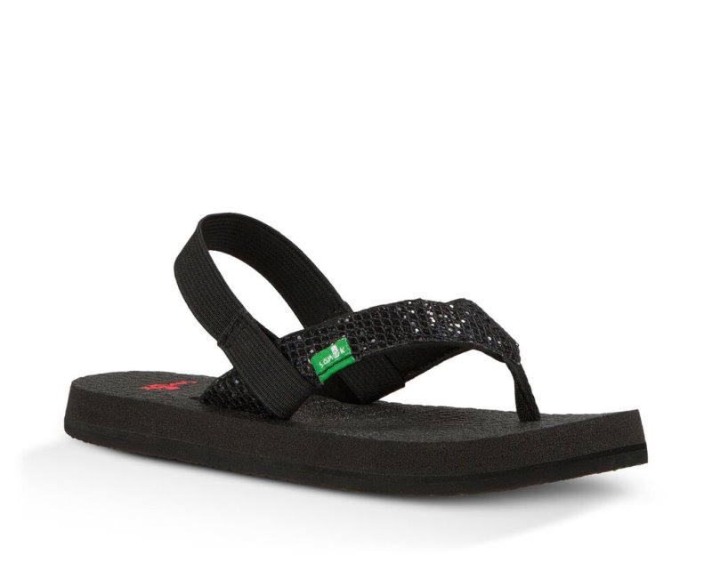 Black Sanuk Yoga Glitter Kids' Sandals | 20JGWAZFD