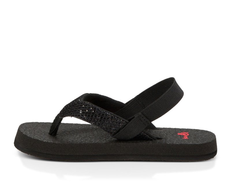 Black Sanuk Yoga Glitter Kids' Sandals | 20JGWAZFD