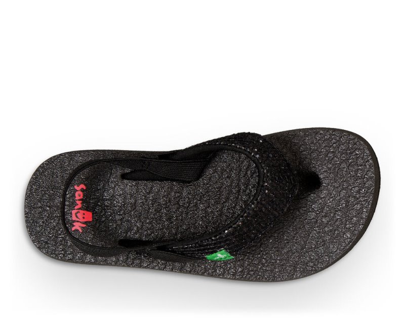 Black Sanuk Yoga Glitter Kids' Sandals | 20JGWAZFD