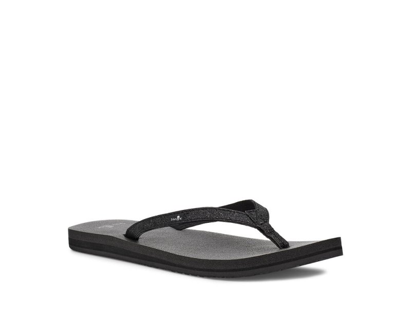 Black Sanuk Yoga Joy Sparkle Women's Flip Flops | 31BOZHDQW